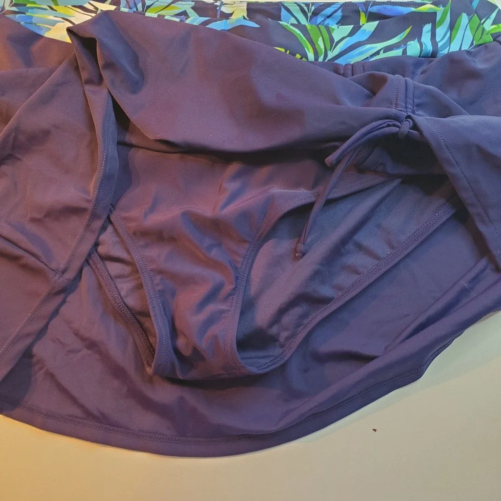 Yonique Tropical Palm Tankini Set Blue Green Swim Skirt Two Piece NWT